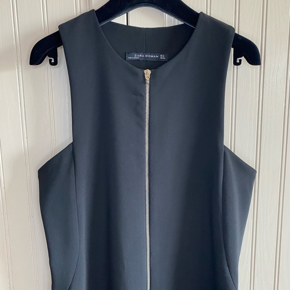 Zara Sz S Black Crepe Jumpsuit Wide Leg Crop Zip Front Sleeveless small - Picture 5 of 13